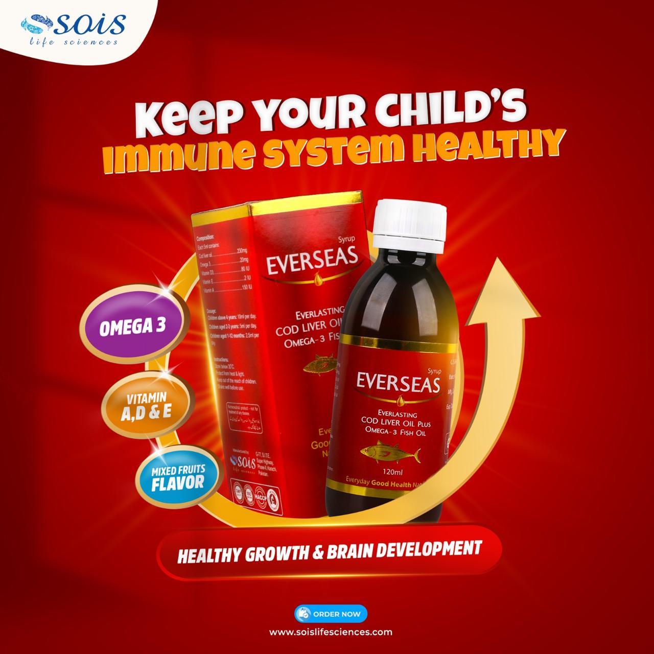 Everseas Cod Liver Oil Syrup Fuity Flavour (Especially for Kids Health)