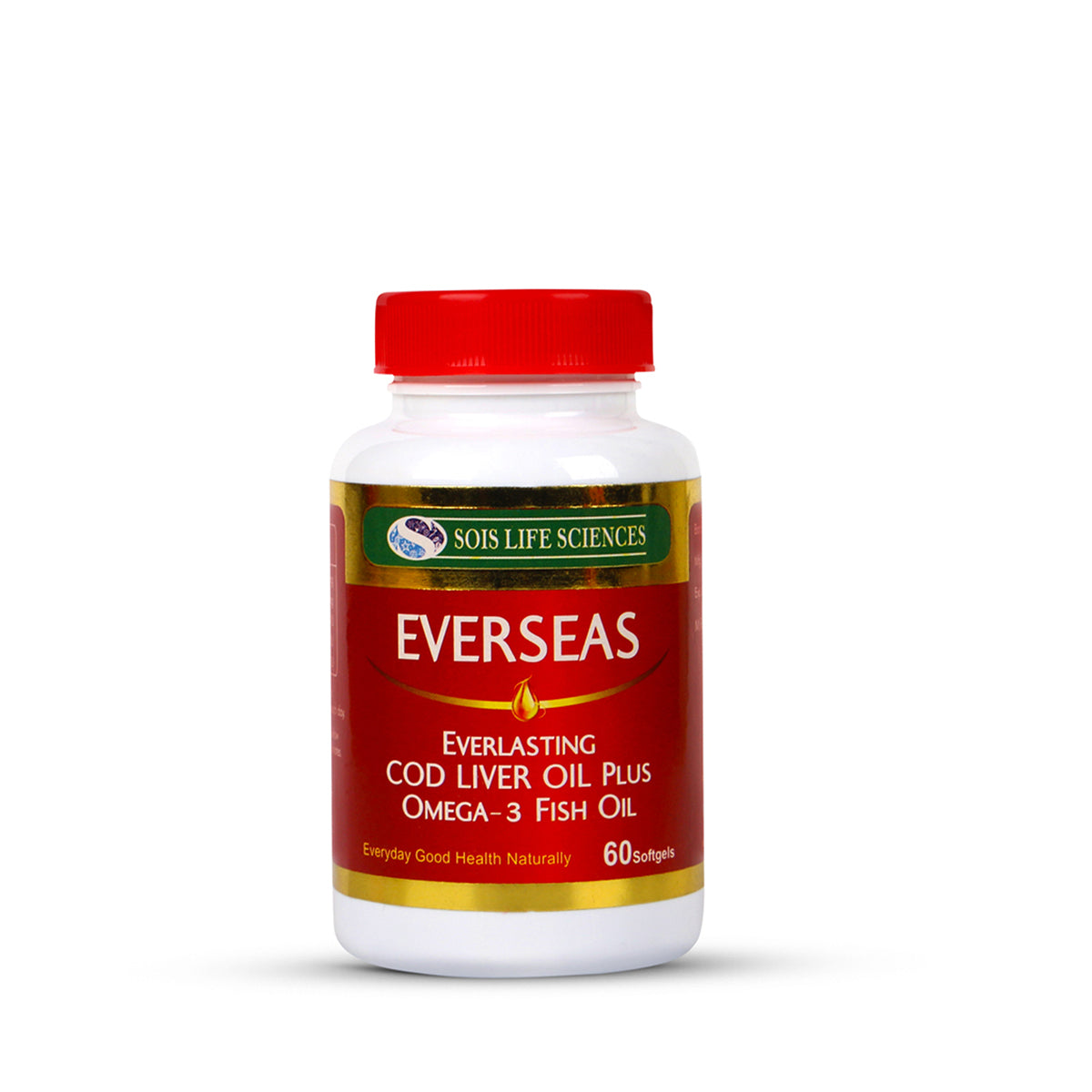 Sois Life Sciences Everseas Softgel, buy 3 (60's) and get 1 (30's) free. Benefits include heart health support, cholesterol reduction, healthy brain function, and enhanced skin and vision.