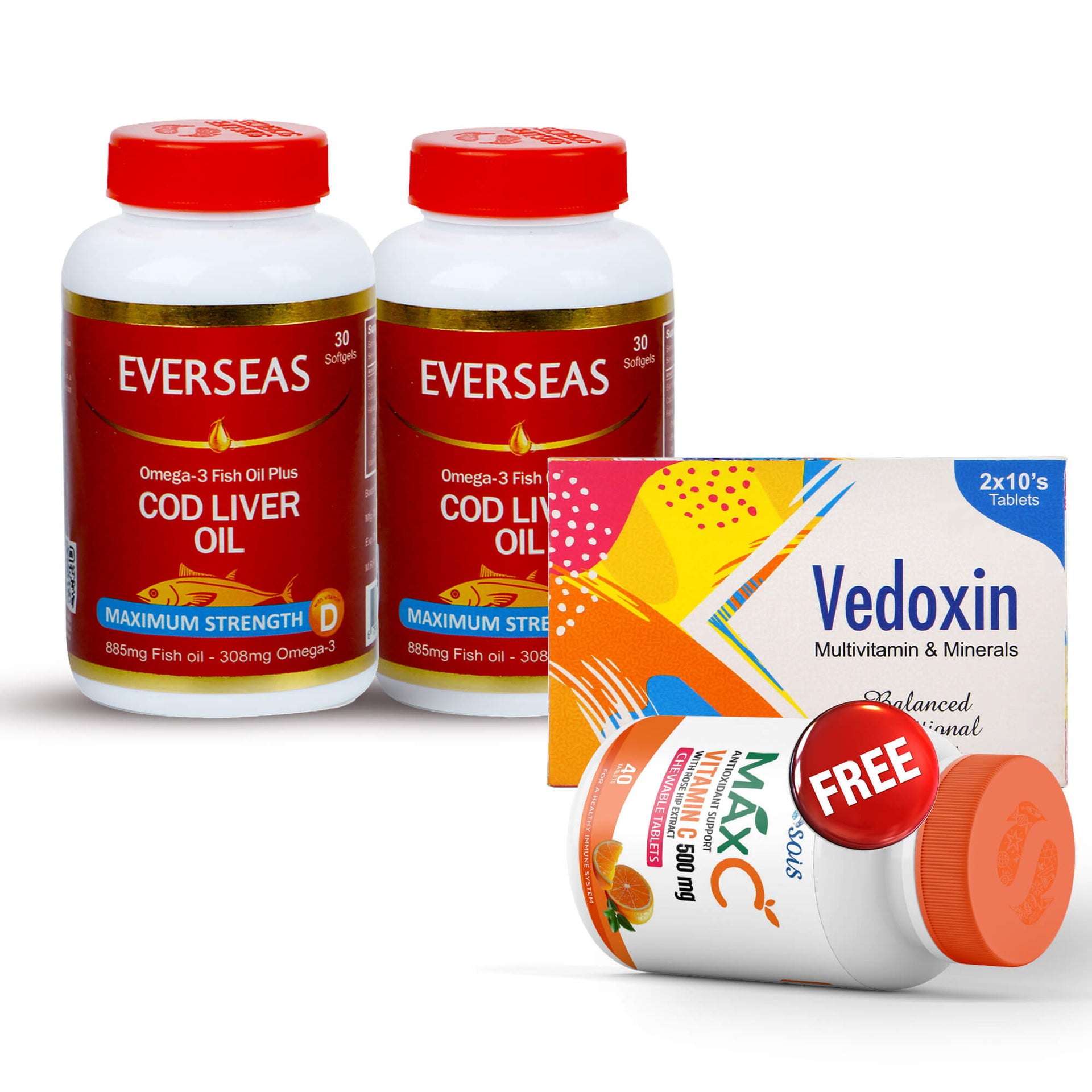 Ultra Strength Pack – 2x Cod Liver Oil + 1 Vedoxin + FREE MaxC