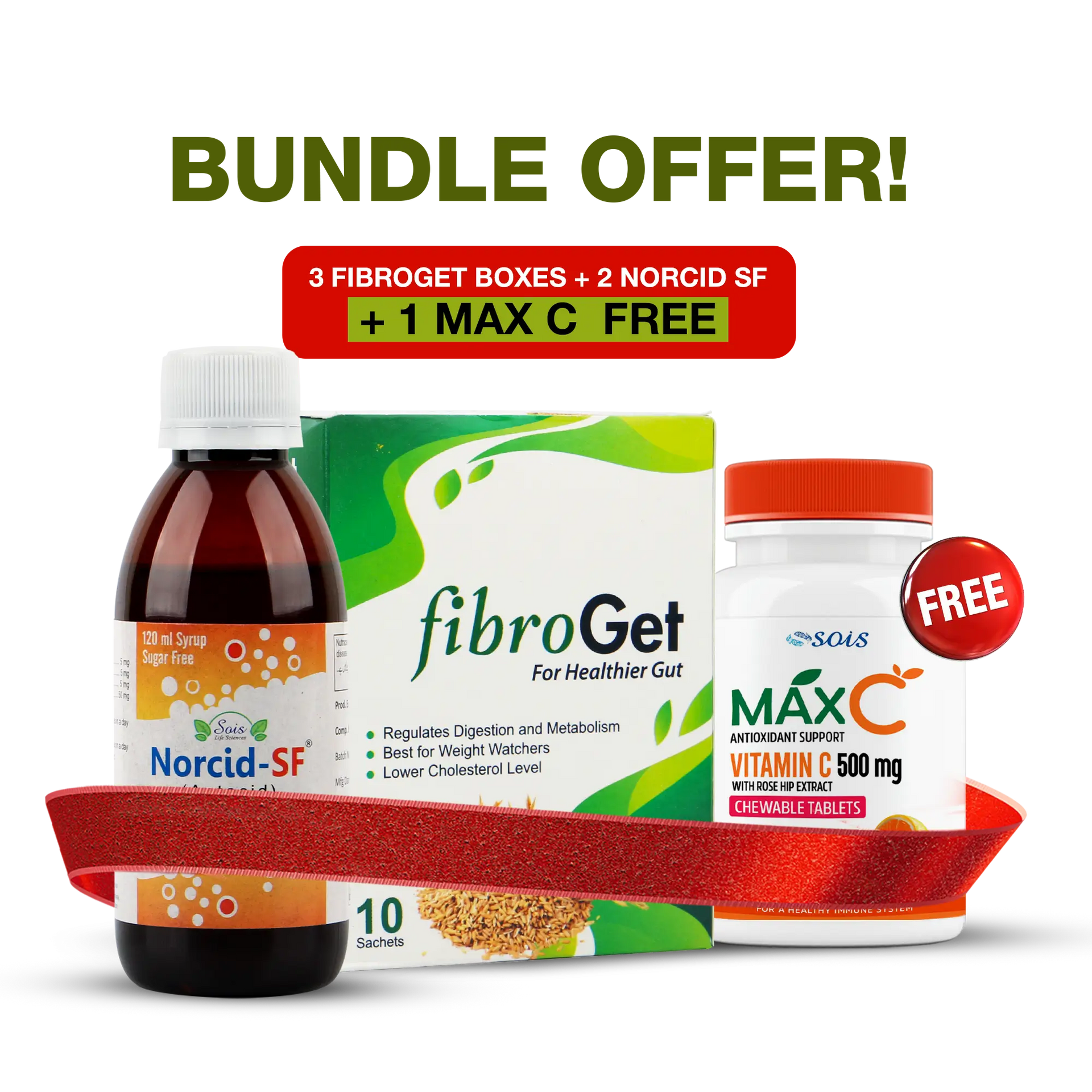 Ultimate Digestive & Immunity Support - Wellness Bundle- Norcid SF + Fibroget + MaxC