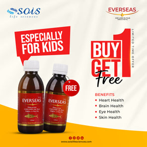 Buy 1 Everseas Syrup, Get 1 Free - Promotes healthy brain development, vision, strong bones, overall growth, and strong immunity.